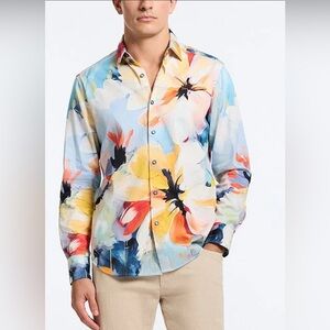 Robert Graham Flora Grande stretch long sleeve women shirt 2XL NWT